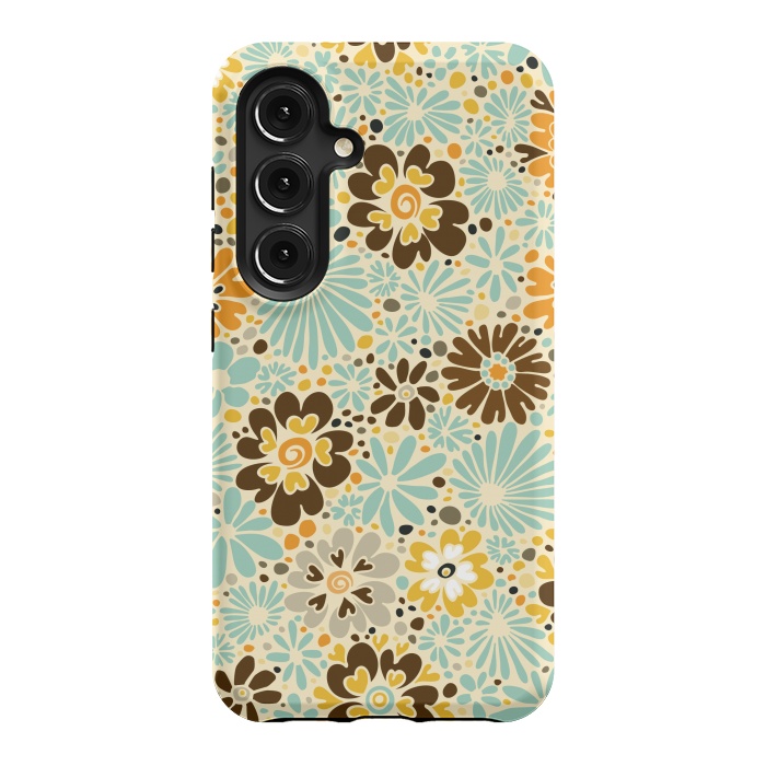Galaxy S24 StrongFit 70s Valentine Flowers in Orange, Brown and Blue by Paula Ohreen