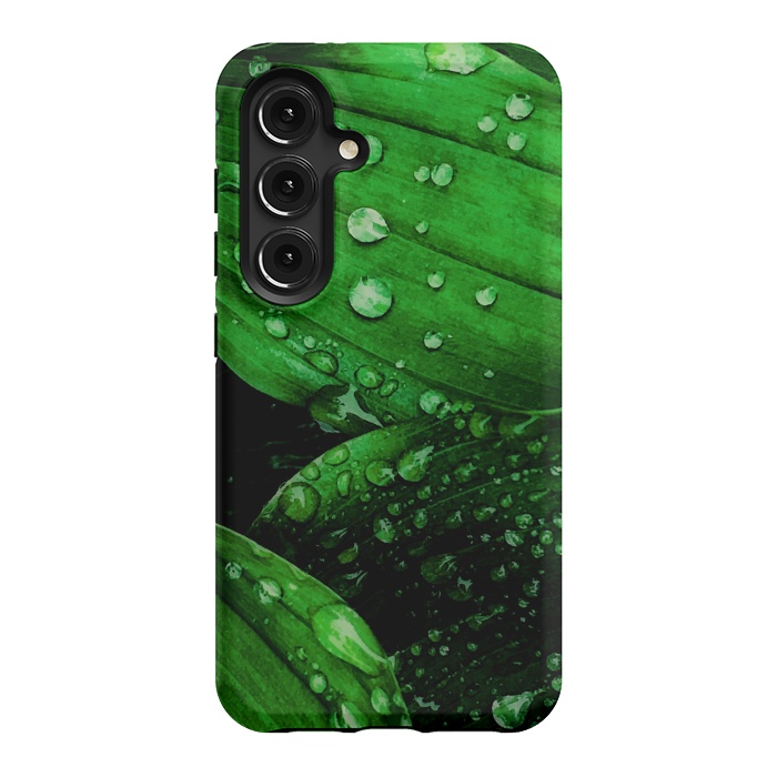 Galaxy S24 StrongFit green leaf with raindrops by haroulita