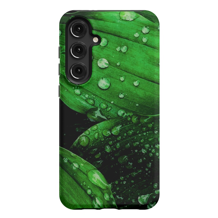 Galaxy S24 Plus StrongFit green leaf with raindrops by haroulita