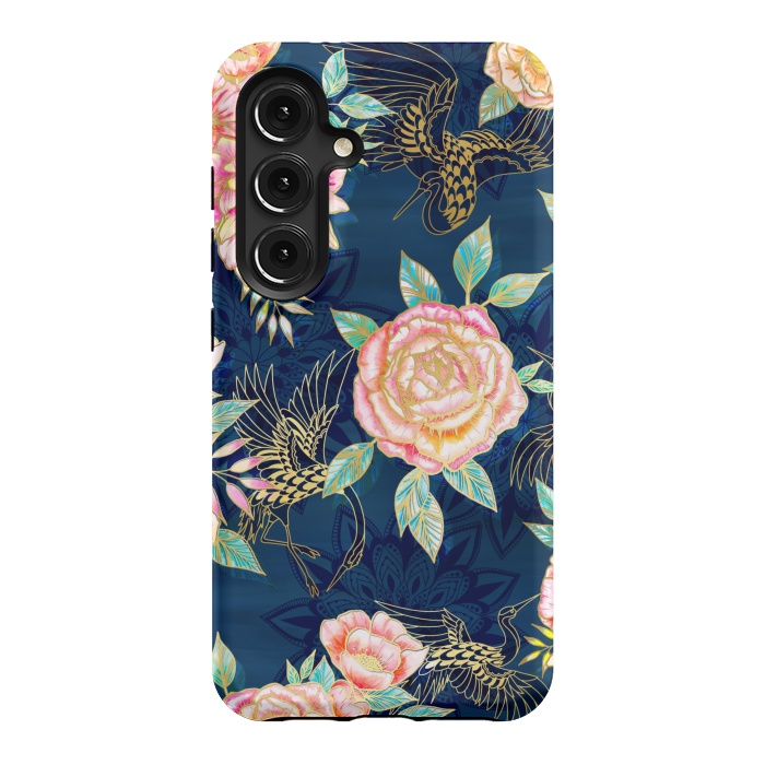 Galaxy S24 StrongFit Gilded Peonies and Cranes by gingerlique