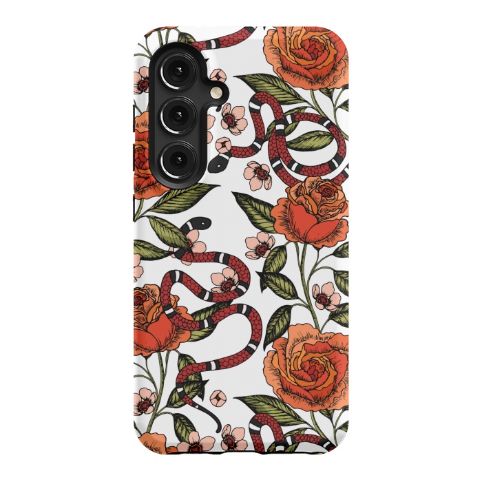 Galaxy S24 StrongFit Roses and snake. White pattern by Julia Badeeva