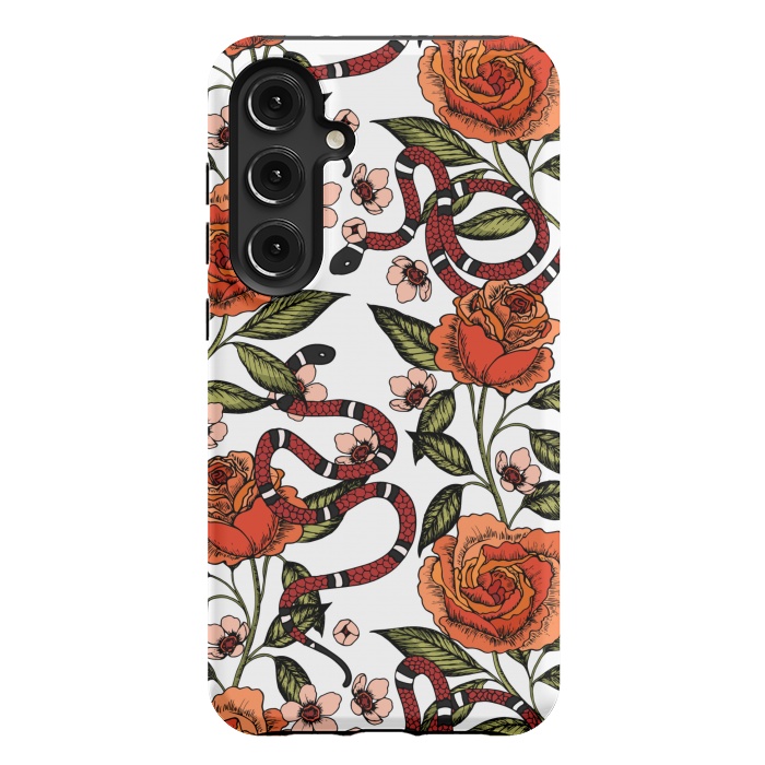 Galaxy S24 Plus StrongFit Roses and snake. White pattern by Julia Badeeva