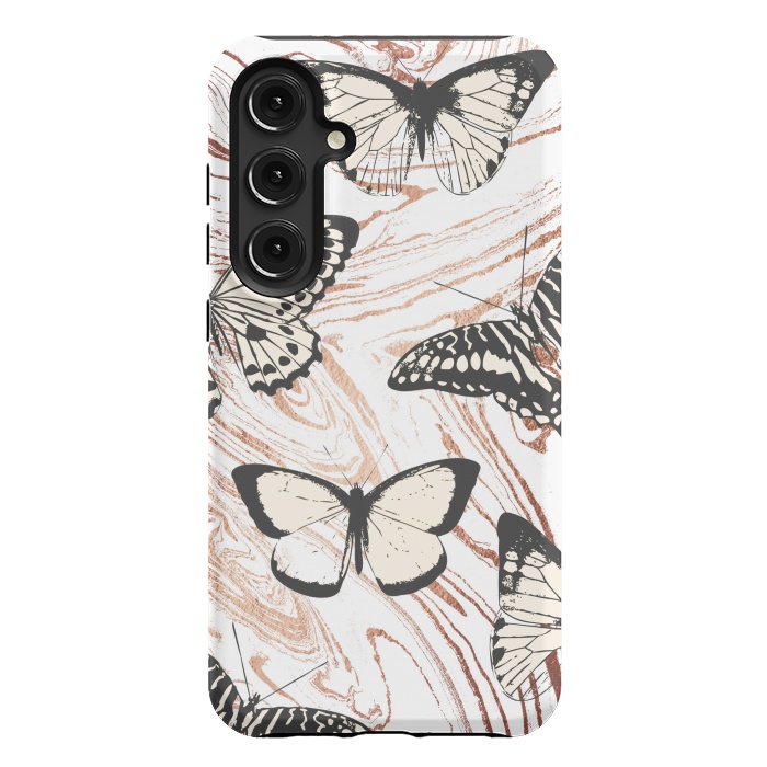 Galaxy S24 Plus StrongFit Butterflies and gold painted marble by Oana 