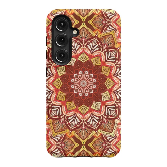 Galaxy S24 StrongFit Boho Mandala in Rust Red and Faux Gold by Micklyn Le Feuvre