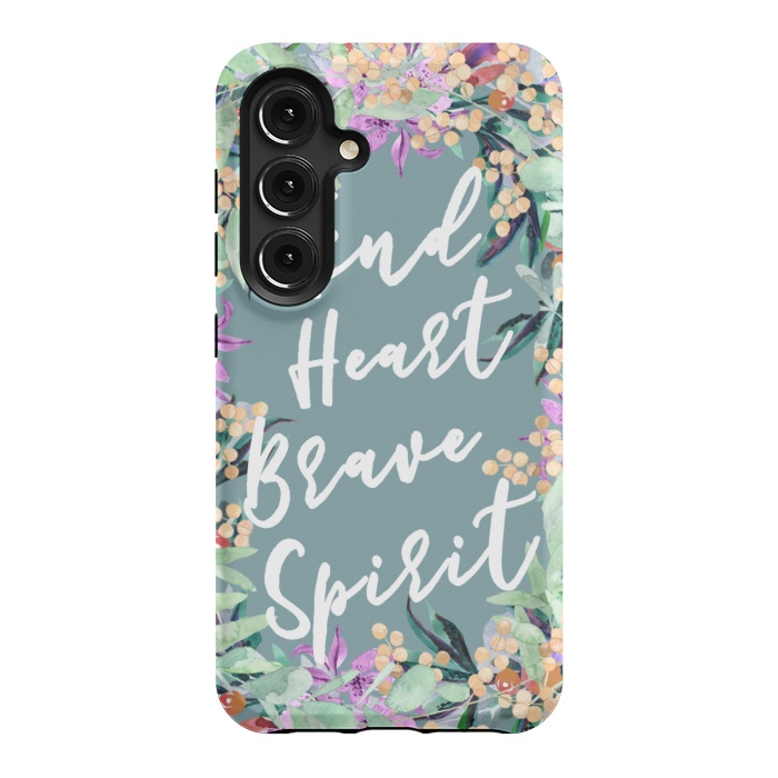 Galaxy S24 StrongFit Kind Brave inspirational typography and watercolor flowers by Oana 