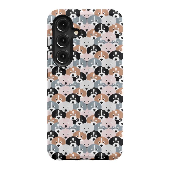 Galaxy S24 StrongFit Cute Black Brown Pink Grey Puppy Dogs Illustration by InovArts