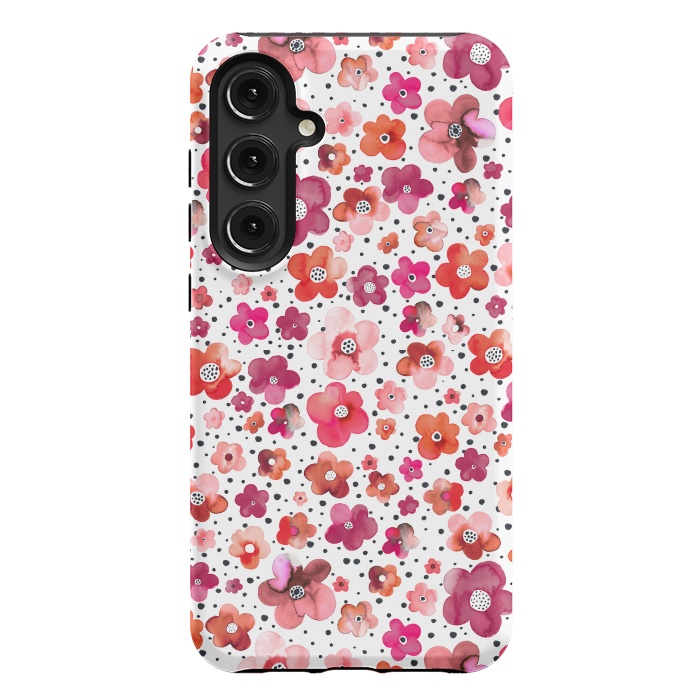 Galaxy S24 Plus StrongFit Beautiful Naive Coral Flowers Dots by Ninola Design
