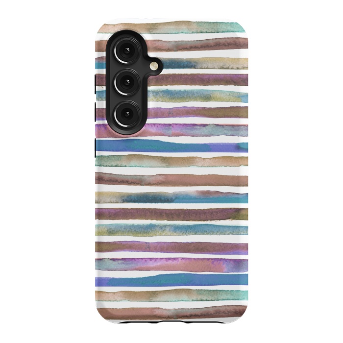 Galaxy S24 StrongFit Geometric Watercolor Lines and Stripes Purple Gold by Ninola Design
