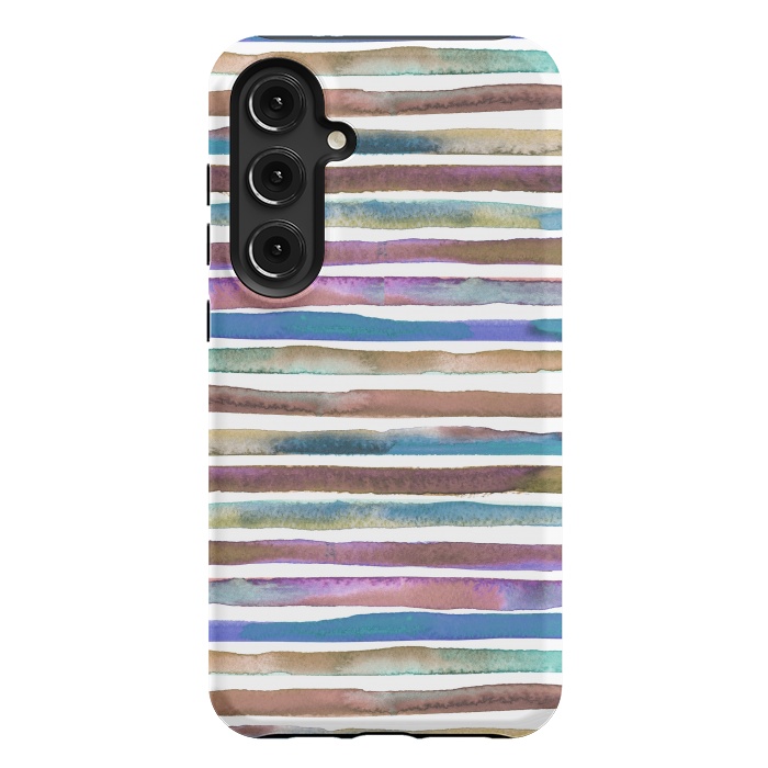 Galaxy S24 Plus StrongFit Geometric Watercolor Lines and Stripes Purple Gold by Ninola Design