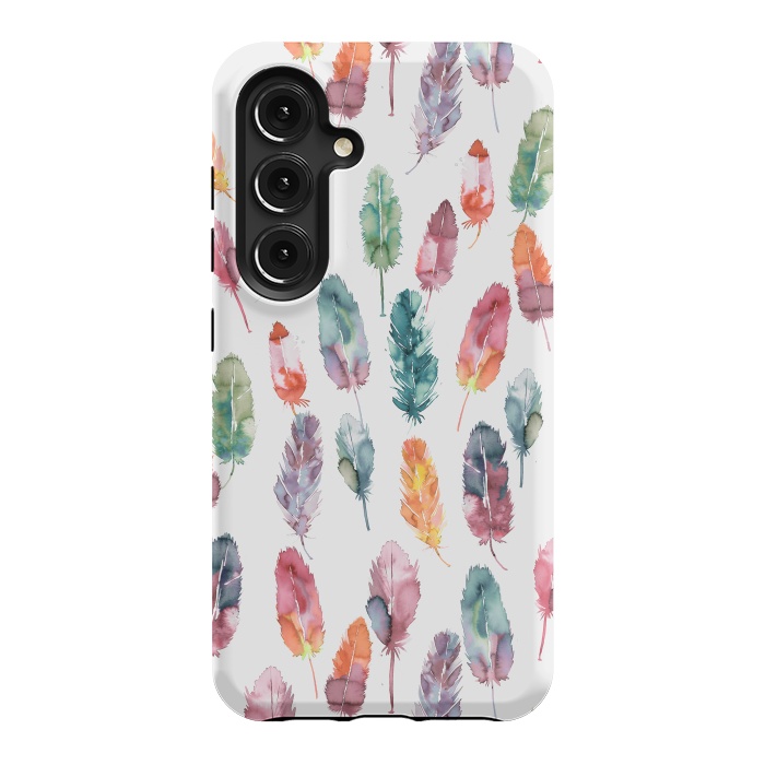Galaxy S24 StrongFit Bohemian Feathers Watercolor Colorful by Ninola Design