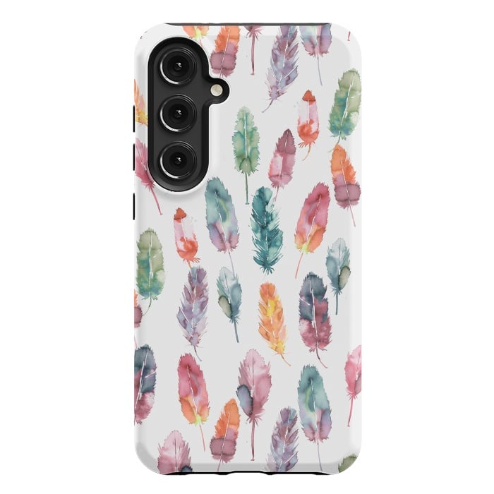 Galaxy S24 Plus StrongFit Bohemian Feathers Watercolor Colorful by Ninola Design