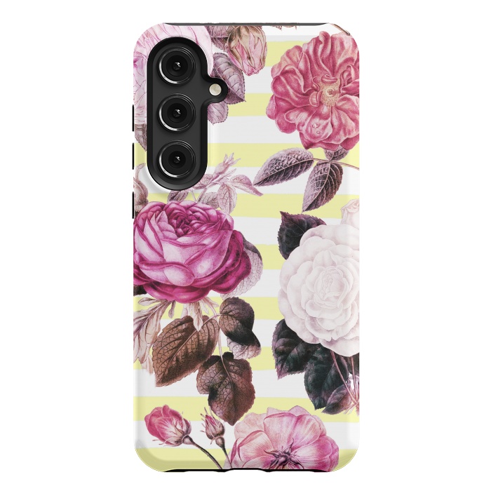 Galaxy S24 Plus StrongFit Vintage romantic roses and bright yellow stripes by Oana 
