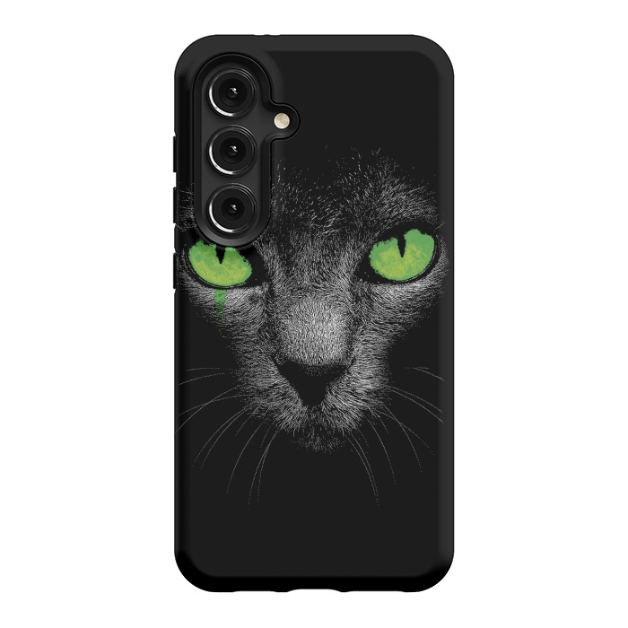 Galaxy S24 StrongFit Black Cat with Green Eyes by Sitchko