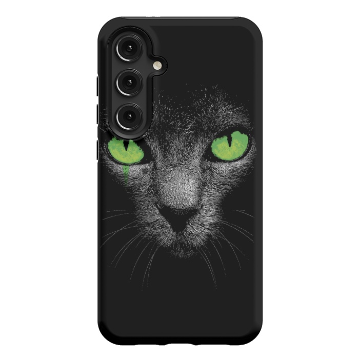 Galaxy S24 Plus StrongFit Black Cat with Green Eyes by Sitchko