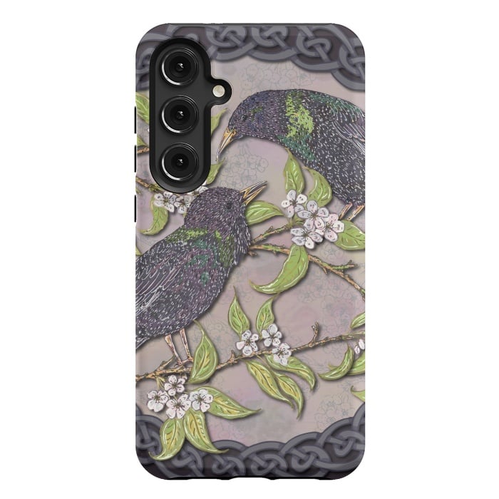 Galaxy S24 Plus StrongFit Celtic Starlings in Blossom by Lotti Brown