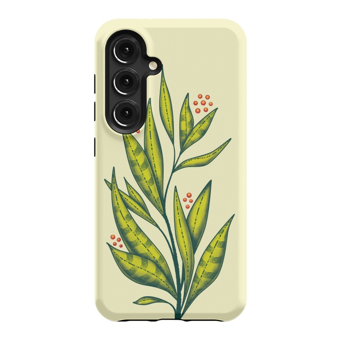 Galaxy S24 StrongFit Abstract green plant with decorative leaves and berries by Boriana Giormova