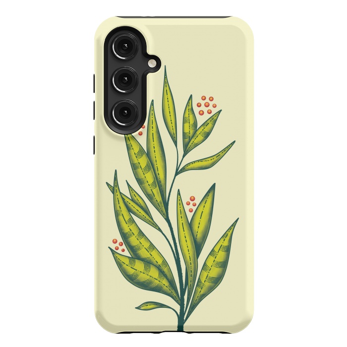 Galaxy S24 Plus StrongFit Abstract green plant with decorative leaves and berries by Boriana Giormova