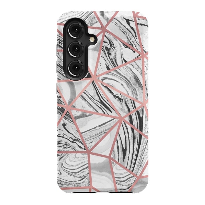 Galaxy S24 StrongFit Triangle geometric painted marble tiles with rose gold by Oana 