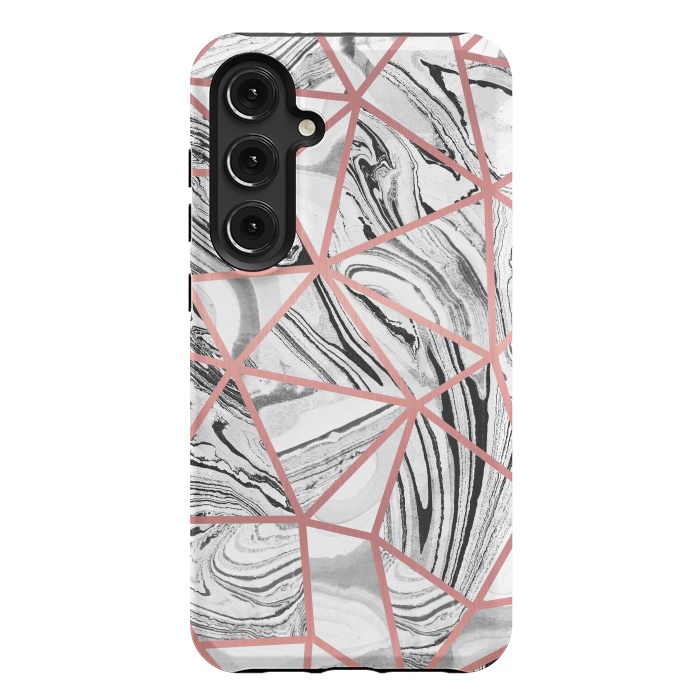 Galaxy S24 Plus StrongFit Triangle geometric painted marble tiles with rose gold by Oana 