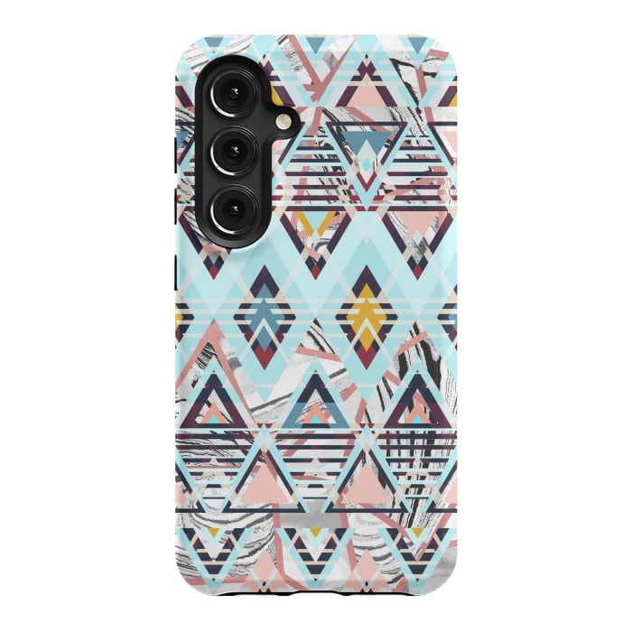 Galaxy S24 StrongFit Colorful brushed tribal triangles by Oana 