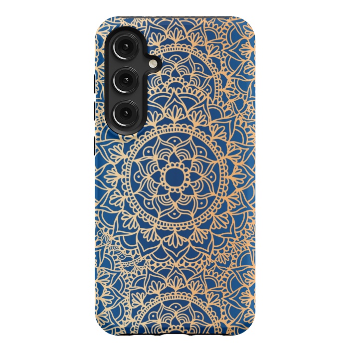 Galaxy S24 Plus StrongFit Blue and Yellow Mandala Pattern by Julie Erin Designs