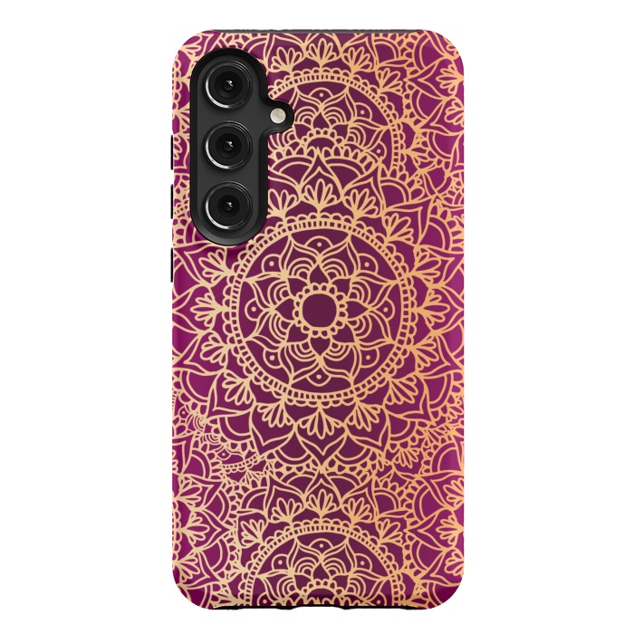 Galaxy S24 Plus StrongFit Pink and Yellow Mandala Pattern by Julie Erin Designs