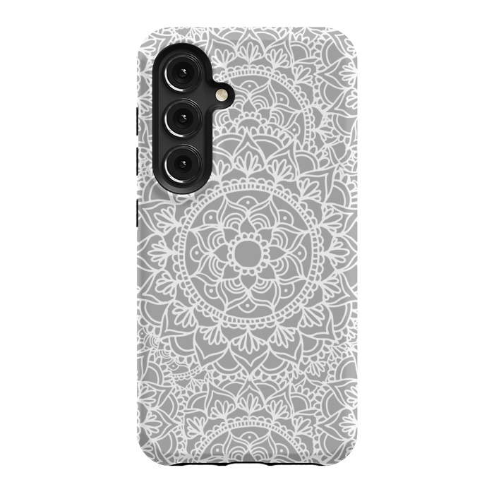 Galaxy S24 StrongFit White and Gray Mandala Pattern by Julie Erin Designs