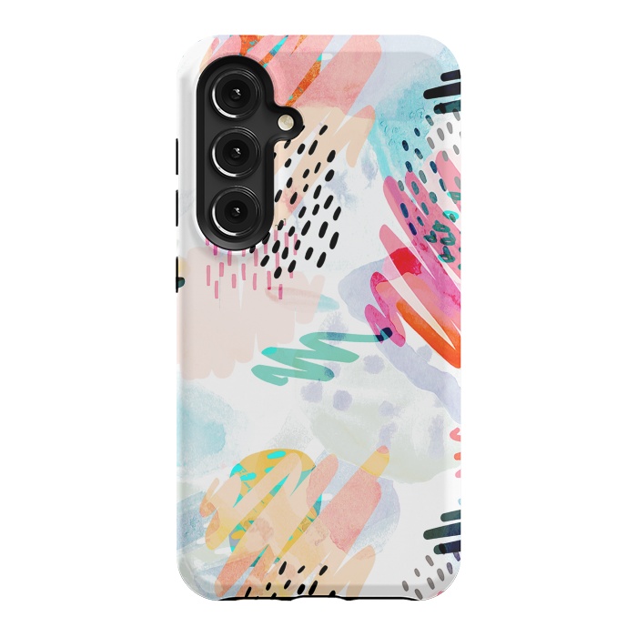 Galaxy S24 StrongFit Playful paint splats and brushed doodles by Oana 