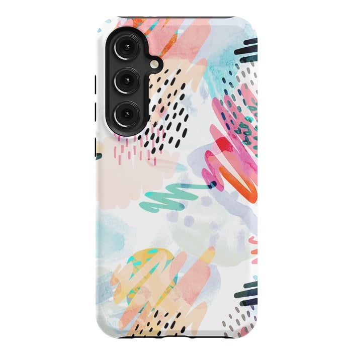 Galaxy S24 Plus StrongFit Playful paint splats and brushed doodles by Oana 