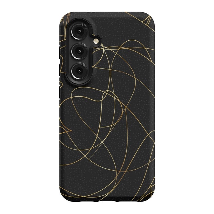 Galaxy S24 StrongFit Modern Gold Line Art Gray Dots Abstract Design by InovArts