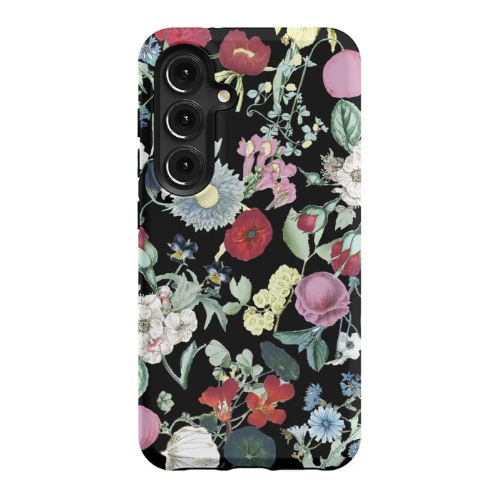 Galaxy S24 StrongFit Vintage flower garden - rich colors on black by Oana 