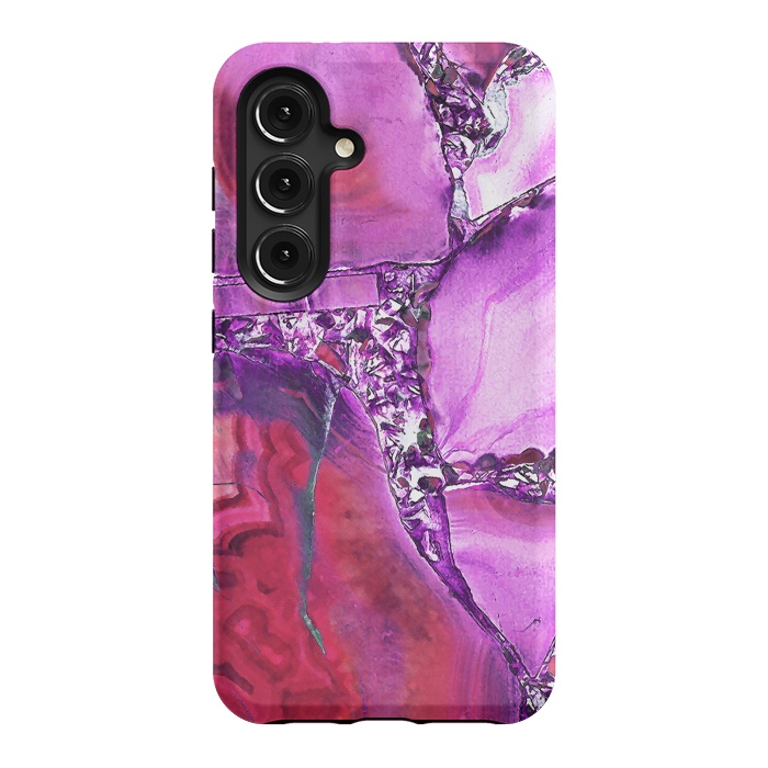 Galaxy S24 StrongFit Vibrant red pink geode and rhinestones by Oana 