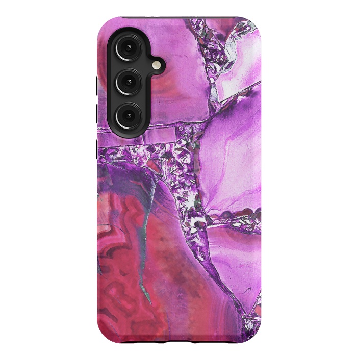 Galaxy S24 Plus StrongFit Vibrant red pink geode and rhinestones by Oana 