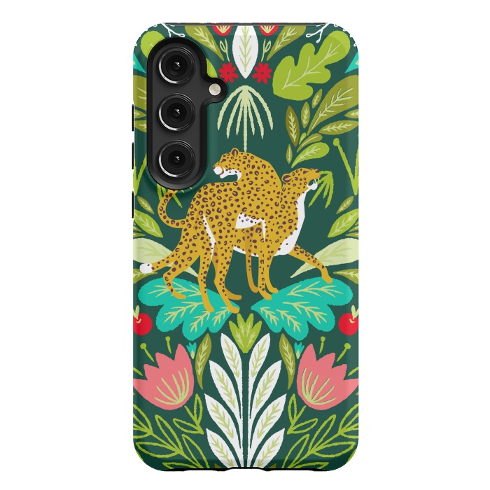 Galaxy S24 Plus StrongFit "Cheetah Couple Illustration, Wild Cat Jungle Nature, Mandala Painting, Wildlife Tropical Tiger" by Uma Prabhakar Gokhale