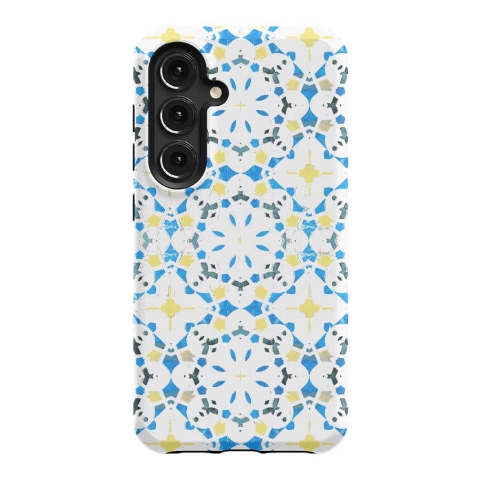 Galaxy S24 StrongFit Vibrant blue yellow Moroccan tiles by Oana 