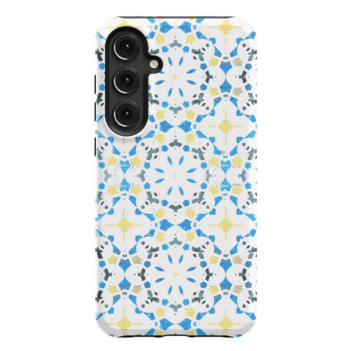 Galaxy S24 Plus StrongFit Vibrant blue yellow Moroccan tiles by Oana 