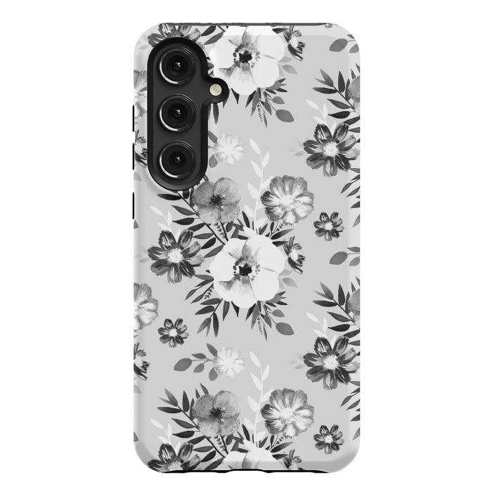 Galaxy S24 Plus StrongFit Black and white ink painted flowers by Oana 