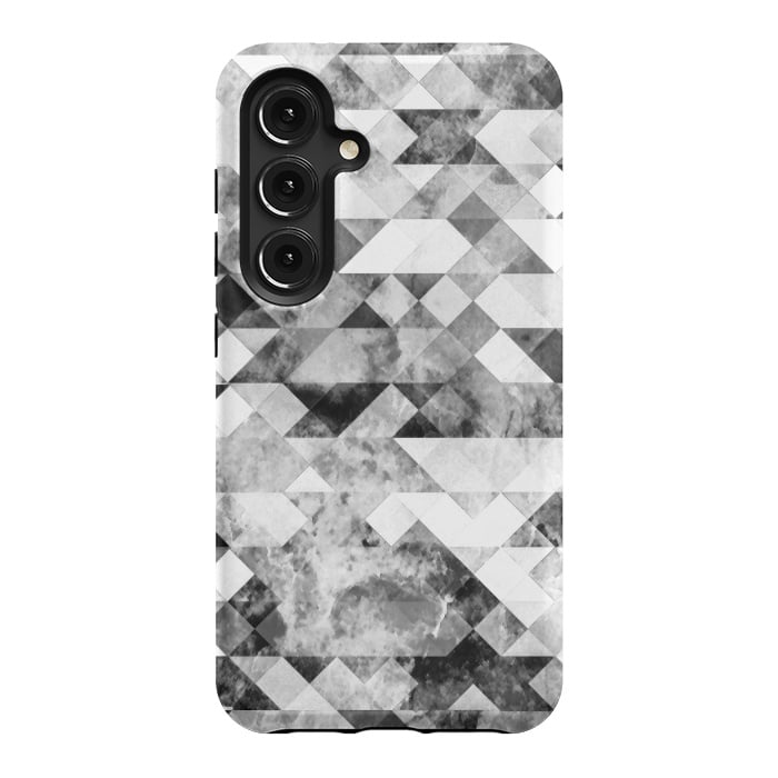 Galaxy S24 StrongFit Black and white textured marble triangles by Oana 
