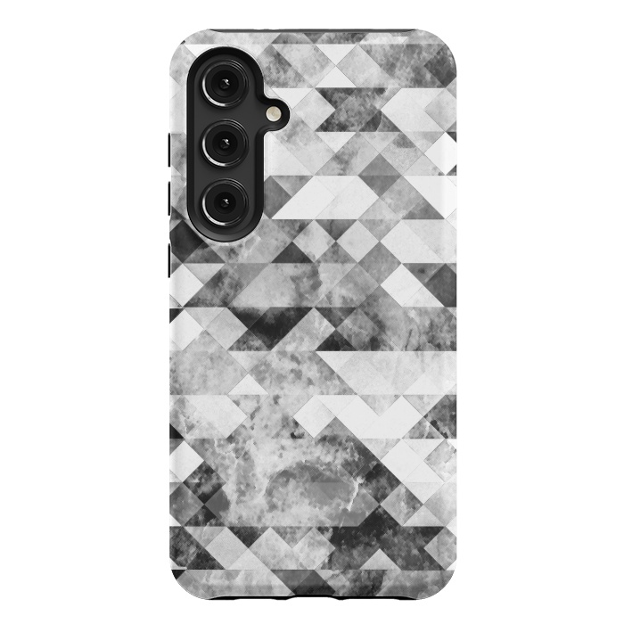 Galaxy S24 Plus StrongFit Black and white textured marble triangles by Oana 