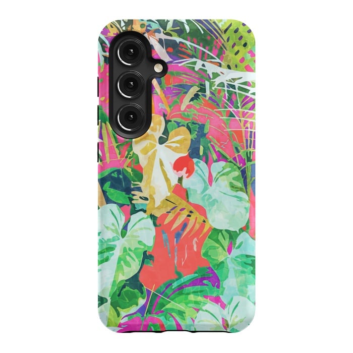 Galaxy S24 StrongFit Find Me Where The Tropical Things Are | Jungle Botanical Palm Colorful Painting by Uma Prabhakar Gokhale