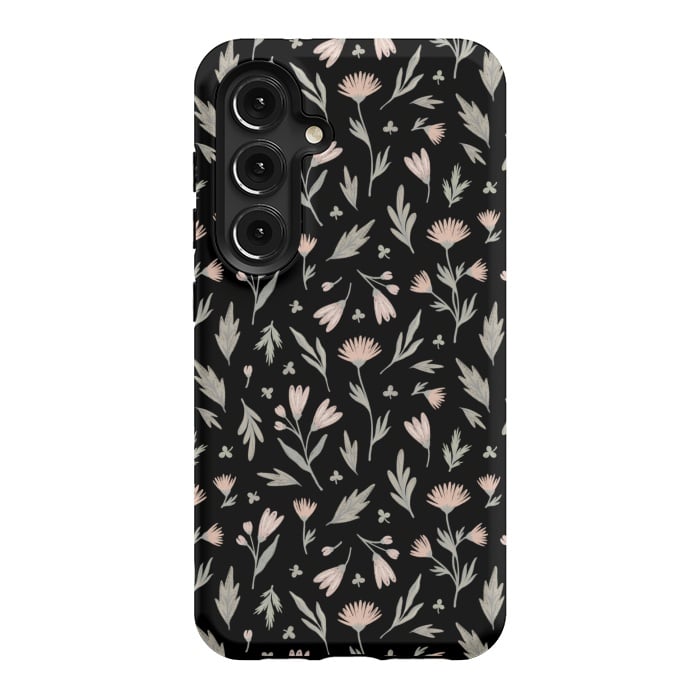 Galaxy S24 StrongFit delicate flowers on a black by Alena Ganzhela