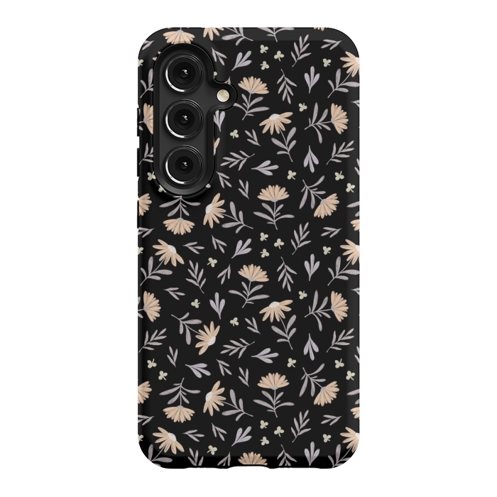 Galaxy S24 StrongFit Beige flowers on a black by Alena Ganzhela