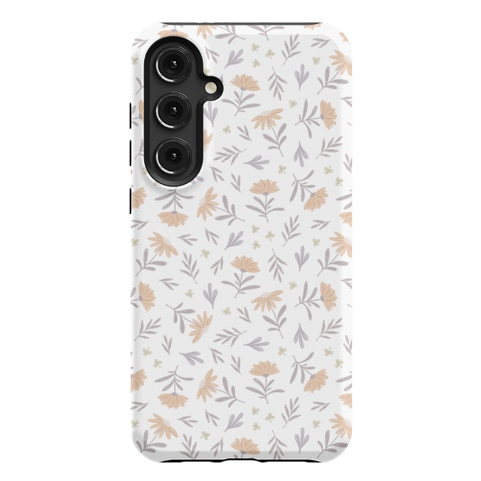Galaxy S24 Plus StrongFit Beige flowers on a white by Alena Ganzhela