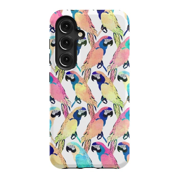 Galaxy S24 StrongFit Modern Colorful Exotic Parrot Birds Watercolor Paint by InovArts