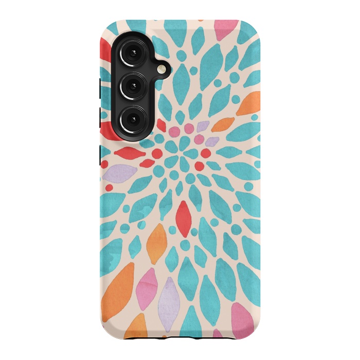 Galaxy S24 StrongFit Radiant Dahlia - teal, orange, coral, pink  by Tangerine-Tane