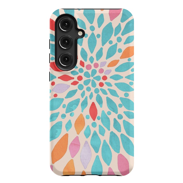 Galaxy S24 Plus StrongFit Radiant Dahlia - teal, orange, coral, pink  by Tangerine-Tane