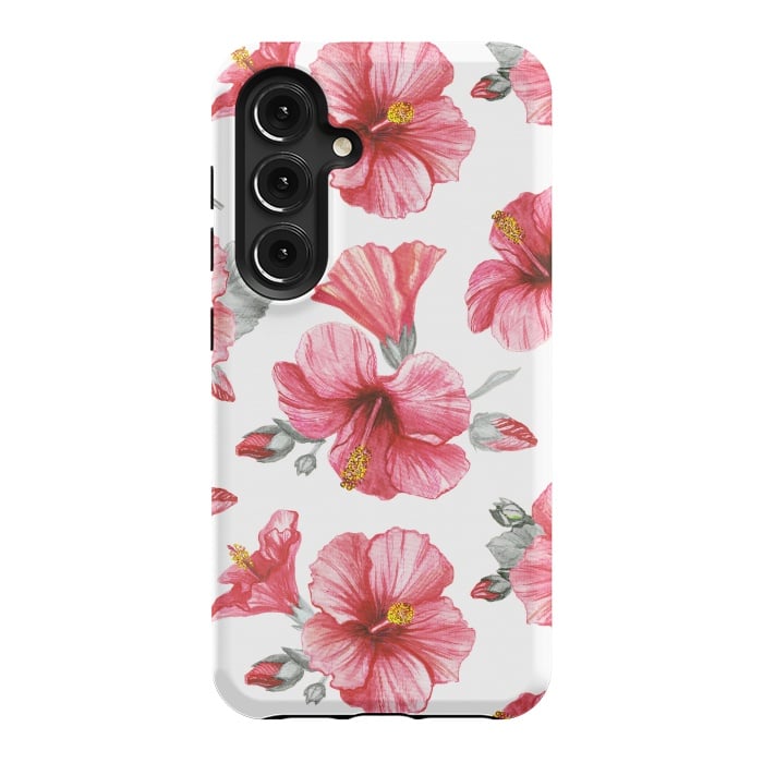 Galaxy S24 StrongFit Watercolor hibiscus flowers by Oana 
