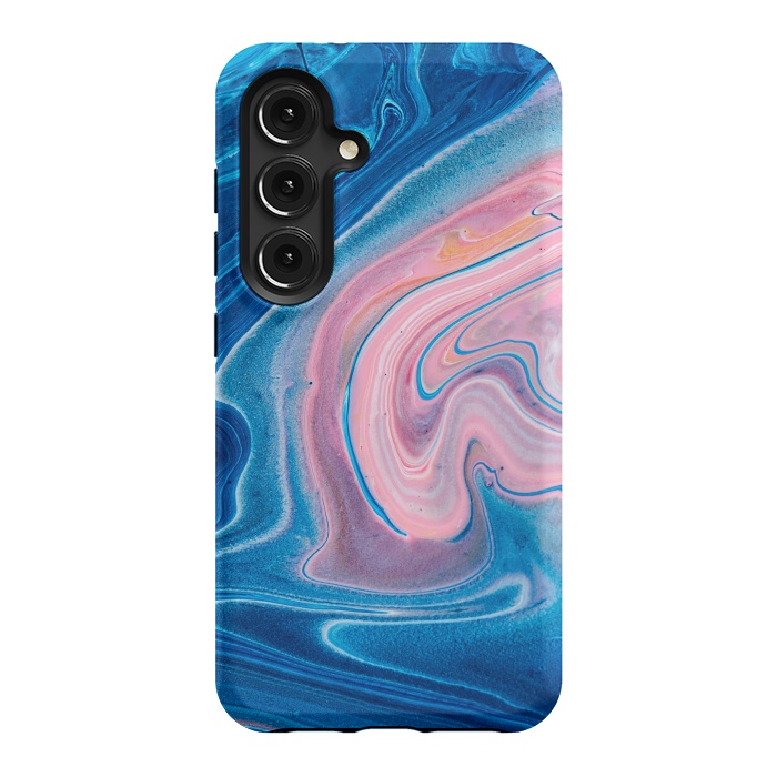 Galaxy S24 StrongFit Blue Acrylic Pour Color Liquid Marble by ArtsCase