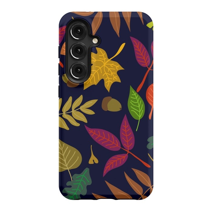 Galaxy S24 StrongFit Colorful Leaves and Acorns on Black Background by ArtsCase