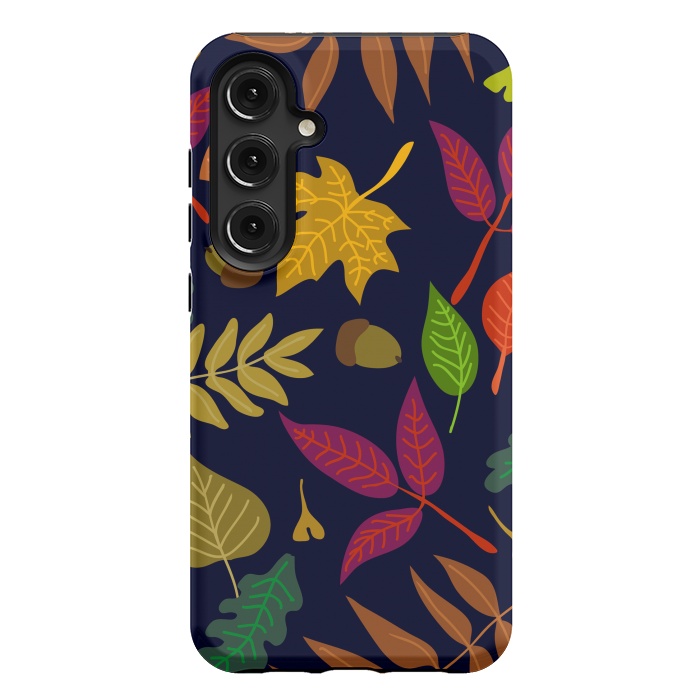 Galaxy S24 Plus StrongFit Colorful Leaves and Acorns on Black Background by ArtsCase